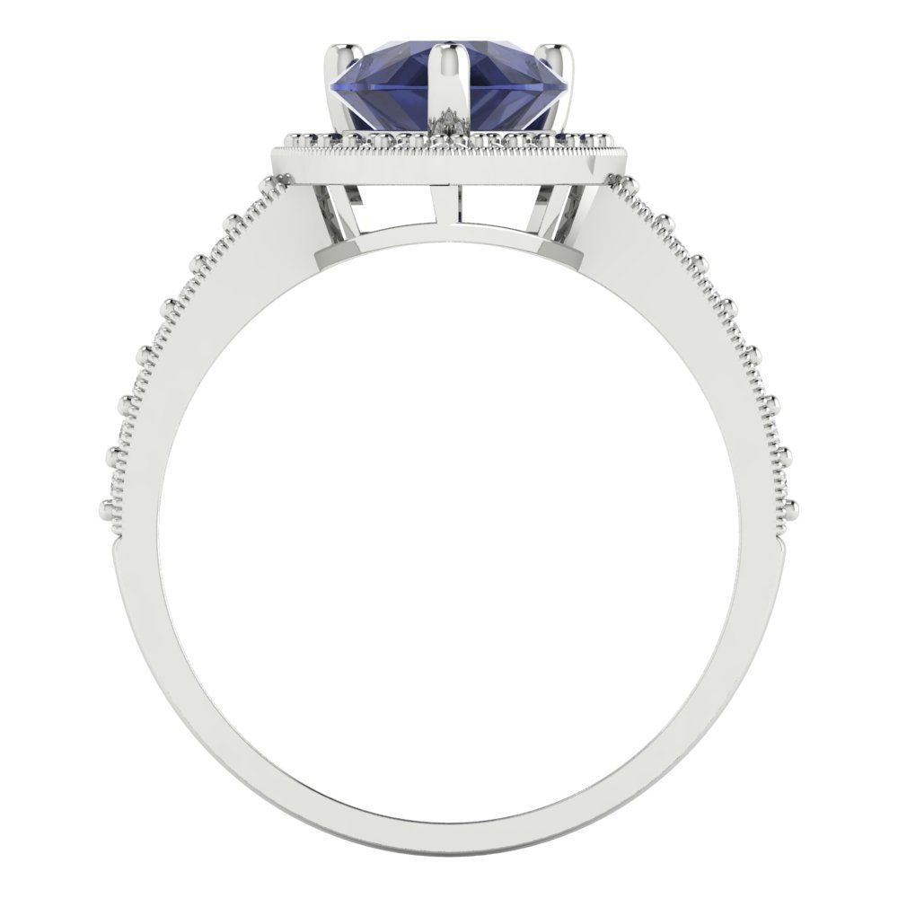 2.36 cttw Simulated Blue Sapphire Hidden Halo Engagement Ring - Solid Gold (Pear Cut,10x7mm)