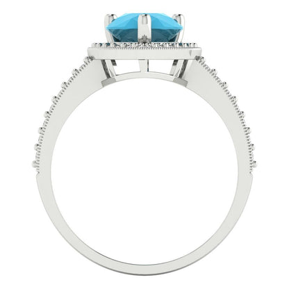 2.36 cttw Simulated Turquoise Hidden Halo Engagement Ring - Solid Gold (Pear Cut,10x7mm)