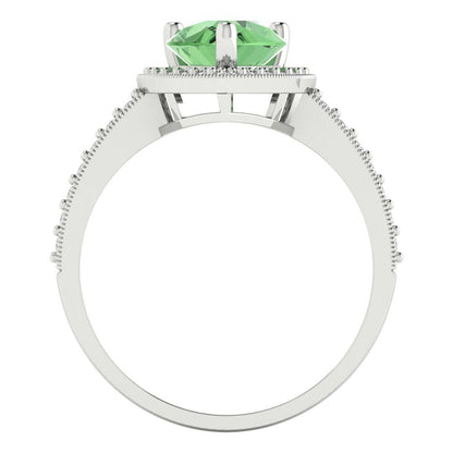 2.36 cttw Zirconia Simulated Green Diamond Hidden Halo Engagement Ring - Solid Gold (VVS1, Pear Cut,10x7mm)