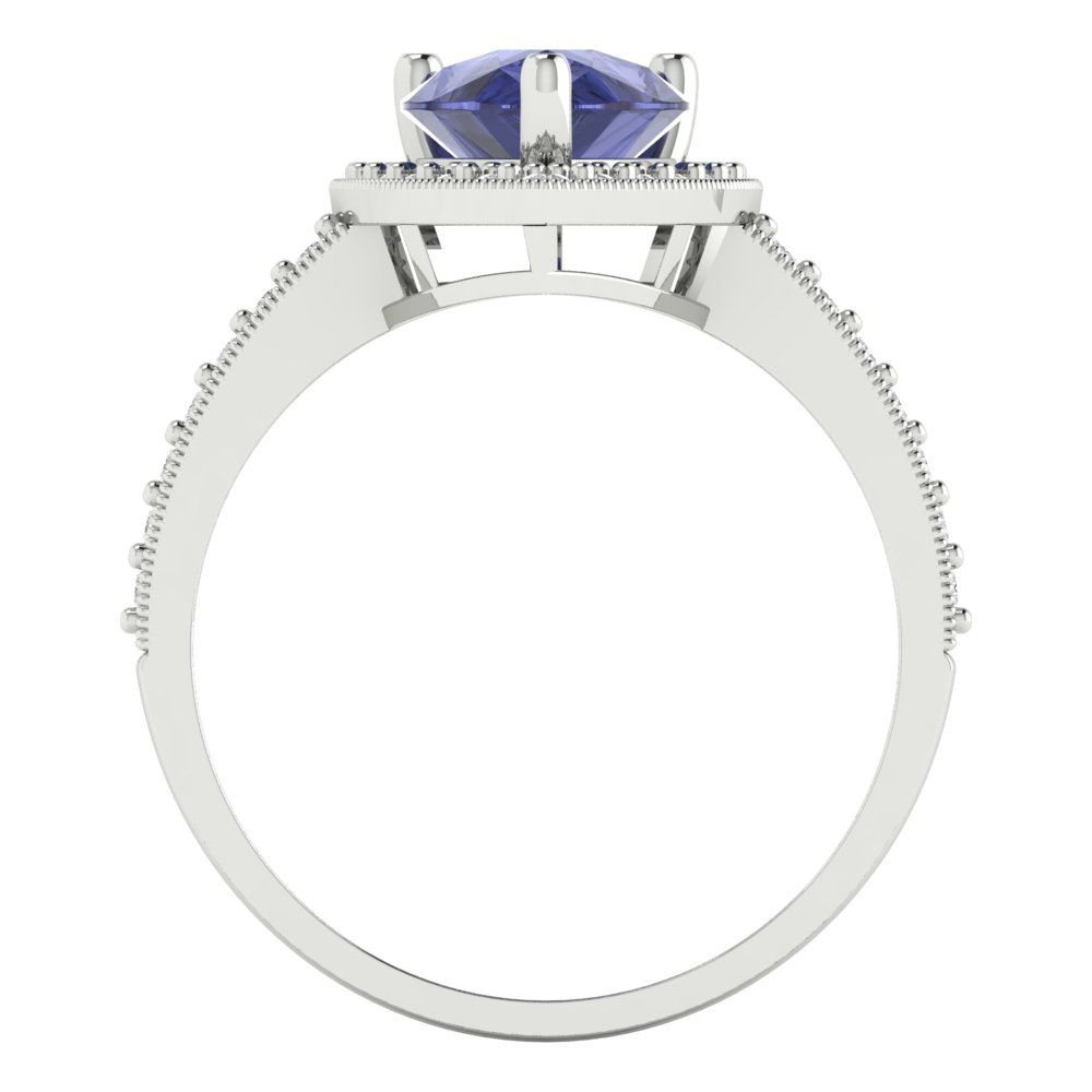 2.36 cttw Simulated Tanzanite Hidden Halo Engagement Ring - Solid Gold (Pear Cut,10x7mm)