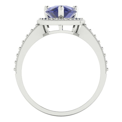 2.36 cttw Simulated Tanzanite Hidden Halo Engagement Ring - Solid Gold (Pear Cut,10x7mm)