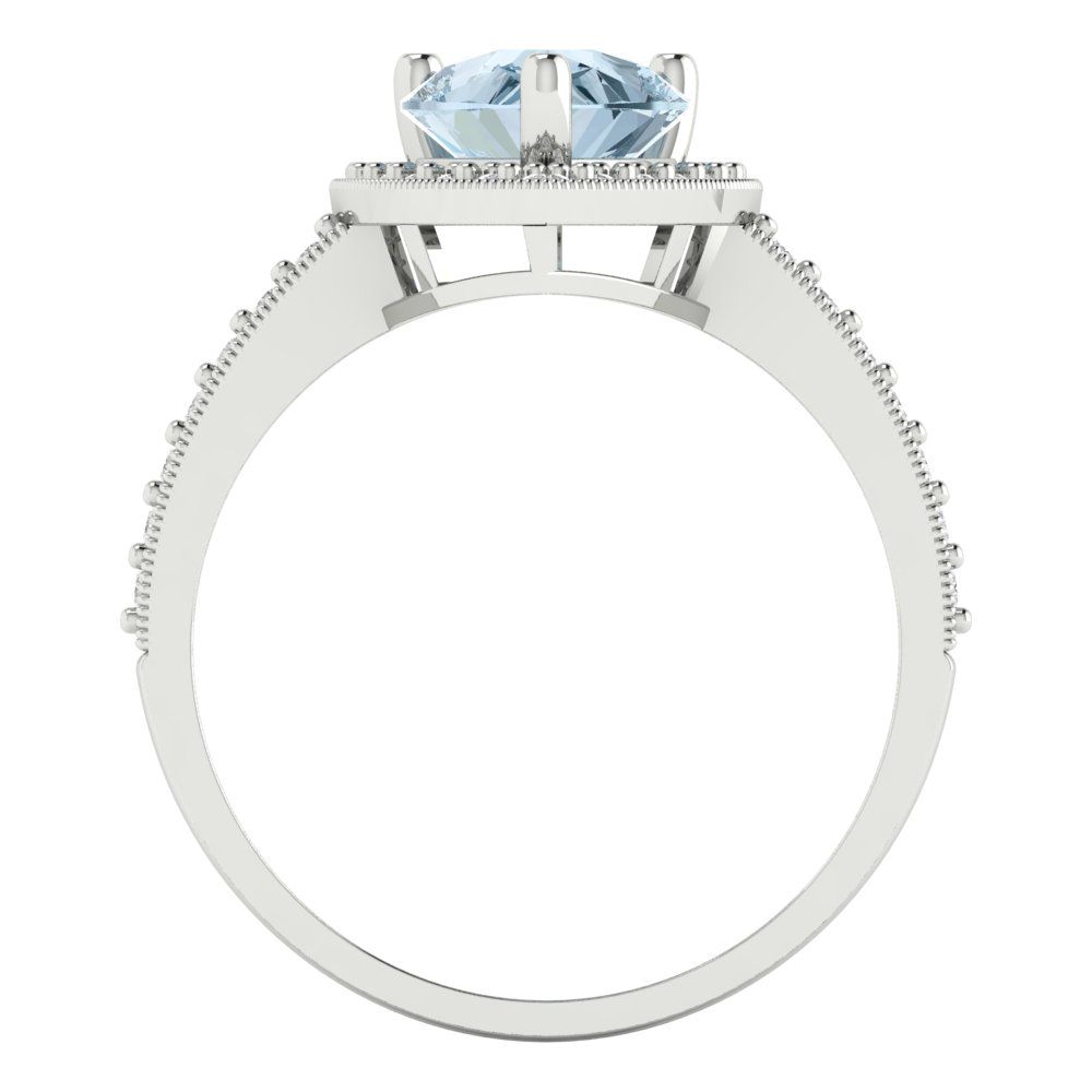 2.36 cttw Natural Aquamarine Hidden Halo Engagement Ring - Solid Gold (Pear Cut,10x7mm)