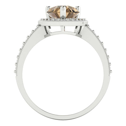 2.36 cttw Zirconia Simulated Champagne Diamond Hidden Halo Engagement Ring - Solid Gold (VVS1, Pear Cut,10x7mm)