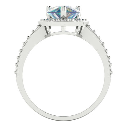 2.36 cttw Blue Moissanite Hidden Halo Engagement Ring - Solid Gold (Pear Cut,10x7mm)