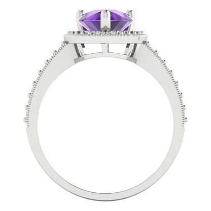 2.36 cttw Natural Amethyst Hidden Halo Engagement Ring - Solid Gold (Pear Cut,10x7mm)