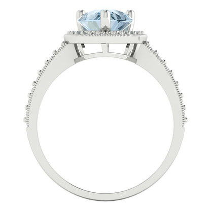 2.36 cttw Zirconia Simulated Blue Diamond Hidden Halo Engagement Ring - Solid Gold (VVS1, Pear Cut,10x7mm)