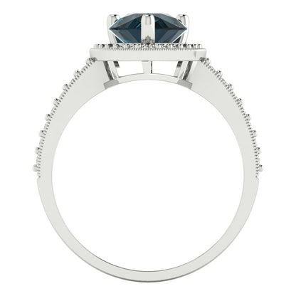 2.36 cttw Natural London Blue Topaz Hidden Halo Engagement Ring - Solid Gold (Pear Cut,10x7mm)