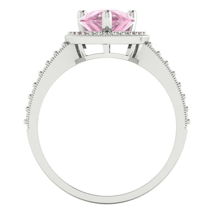 2.36 cttw Zirconia Simulated Pink Diamond Hidden Halo Engagement Ring - Solid Gold (VVS1, Pear Cut,10x7mm)