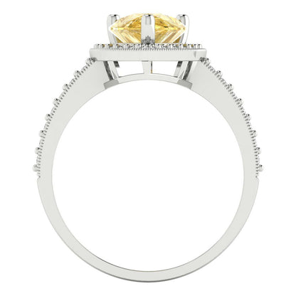 2.36 cttw Zirconia Simulated Yellow Diamond Hidden Halo Engagement Ring - Solid Gold (VVS1, Pear Cut,10x7mm)