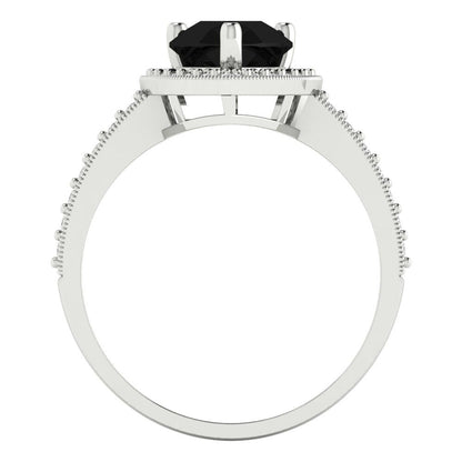 2.36 cttw Natural Onyx Hidden Halo Engagement Ring - Solid Gold (Pear Cut,10x7mm)