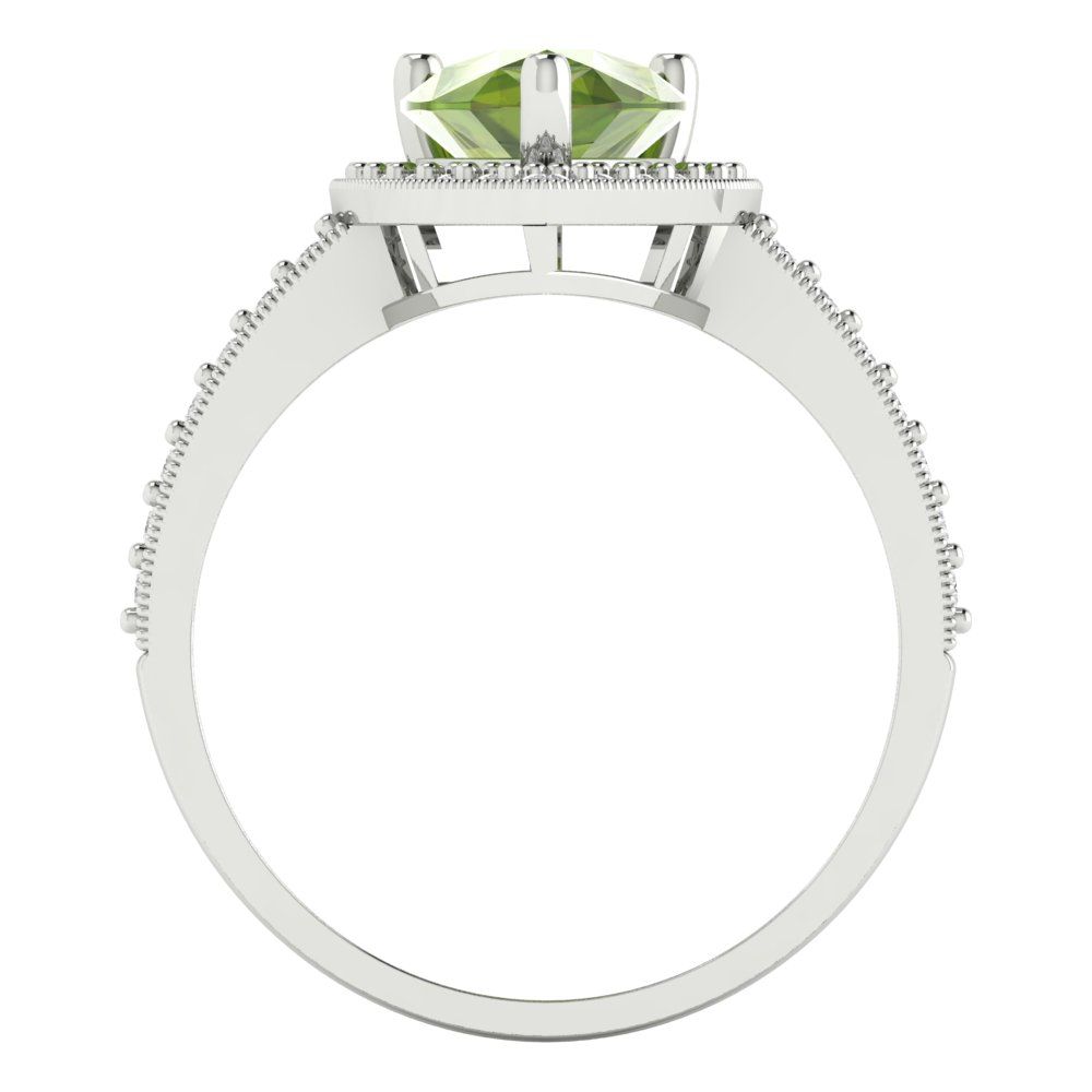 2.36 cttw Natural Peridot Hidden Halo Engagement Ring - Solid Gold (Pear Cut,10x7mm)