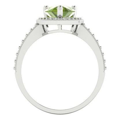 2.36 cttw Natural Peridot Hidden Halo Engagement Ring - Solid Gold (Pear Cut,10x7mm)