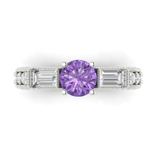 2.33 cttw Simulated Alexandrite Three-Stone Engagement Ring - Solid White Gold (VVS1, Round Cut,6.5mm)