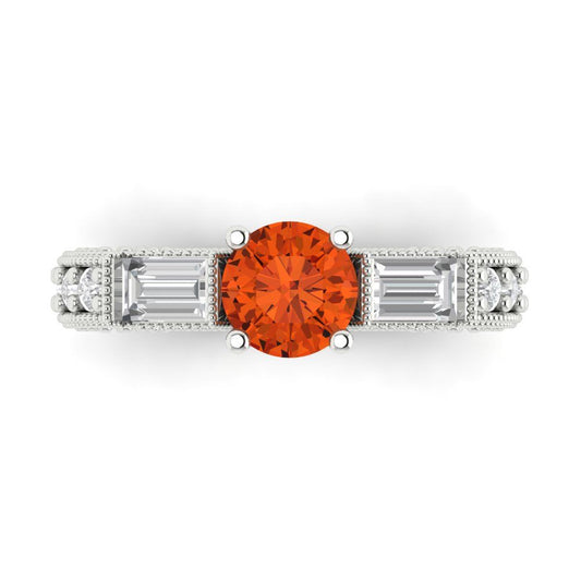 2.33 cttw Zirconia Simulated Red Diamond Three-Stone Engagement Ring - Solid White Gold (VVS1, Round Cut,6.5mm)