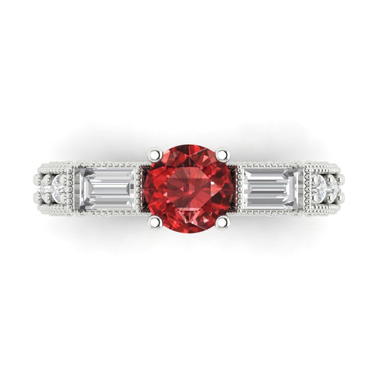 2.33 cttw Natural Garnet Three-Stone Engagement Ring - Solid White Gold (VVS1, Round Cut,6.5mm)