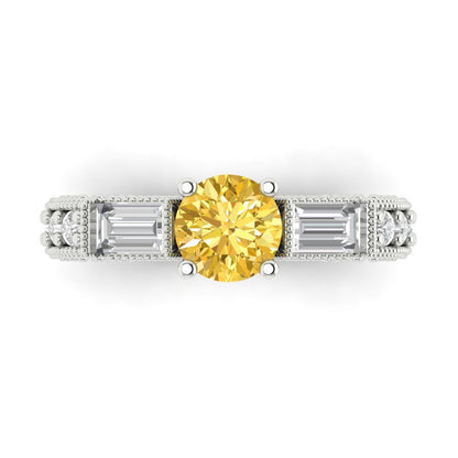 2.33 cttw Zirconia Simulated Yellow Diamond Three-Stone Engagement Ring - Solid Gold (VVS1, Round Cut,6.5mm)
