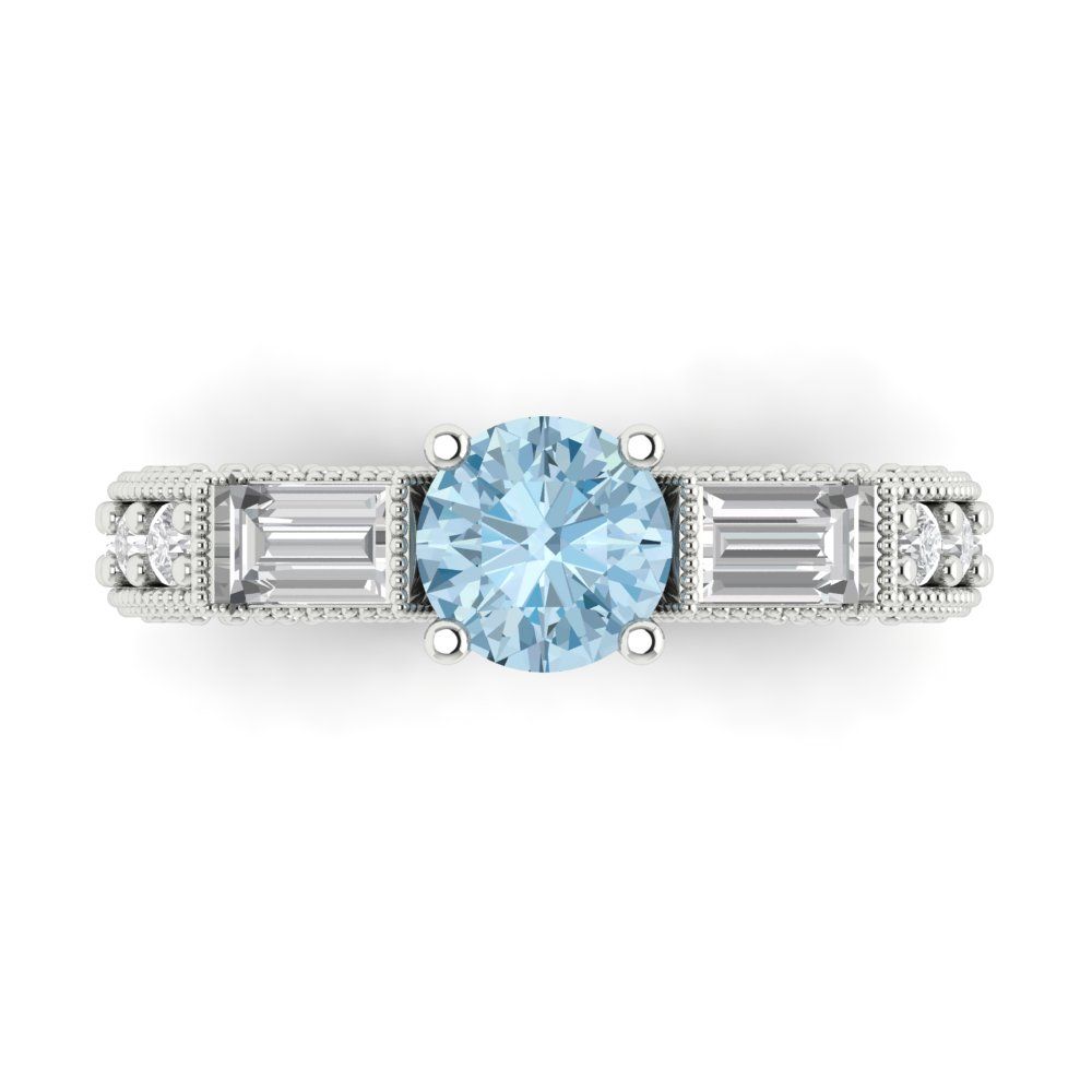 2.33 cttw Natural Sky Blue Topaz Three-Stone Engagement Ring - Solid Gold (Round Cut,6.5mm)
