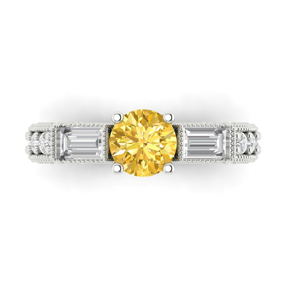 2.33 cttw Natural Citrine Three-Stone Engagement Ring - Solid Gold (Round Cut,6.5mm)
