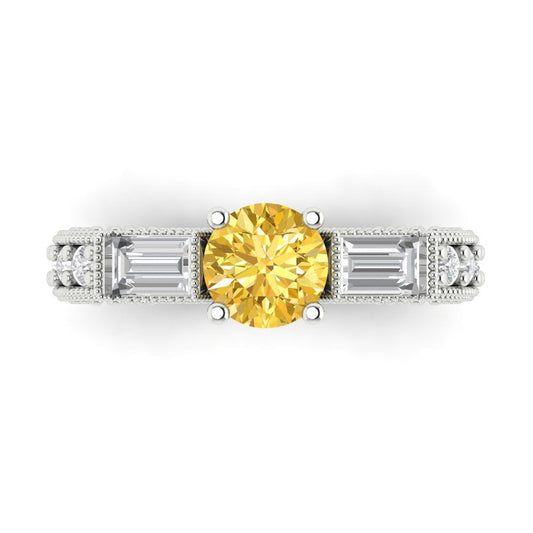 2.33 cttw Natural Citrine Three-Stone Engagement Ring - Solid White Gold (VVS1, Round Cut,6.5mm)