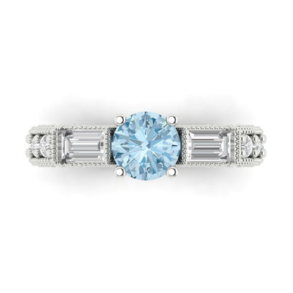 2.33 cttw Natural Swiss Blue Topaz Three-Stone Engagement Ring - Solid Gold (Round Cut,6.5mm)