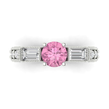 2.33 cttw Zirconia Simulated Pink Diamond Three-Stone Engagement Ring - Solid Gold (VVS1, Round Cut,6.5mm)