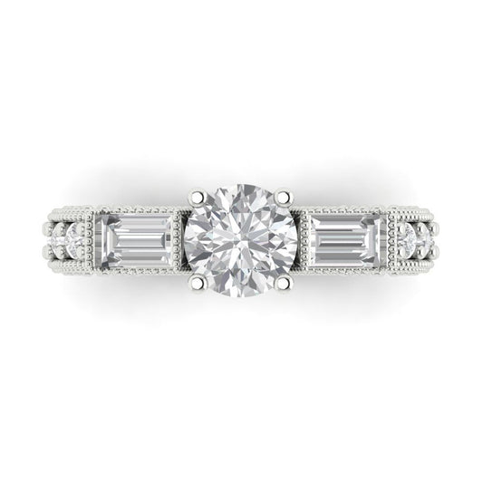 2.33 cttw Moissanite Three-Stone Engagement Ring - Solid White Gold (VVS1, Round Cut,6.5mm)