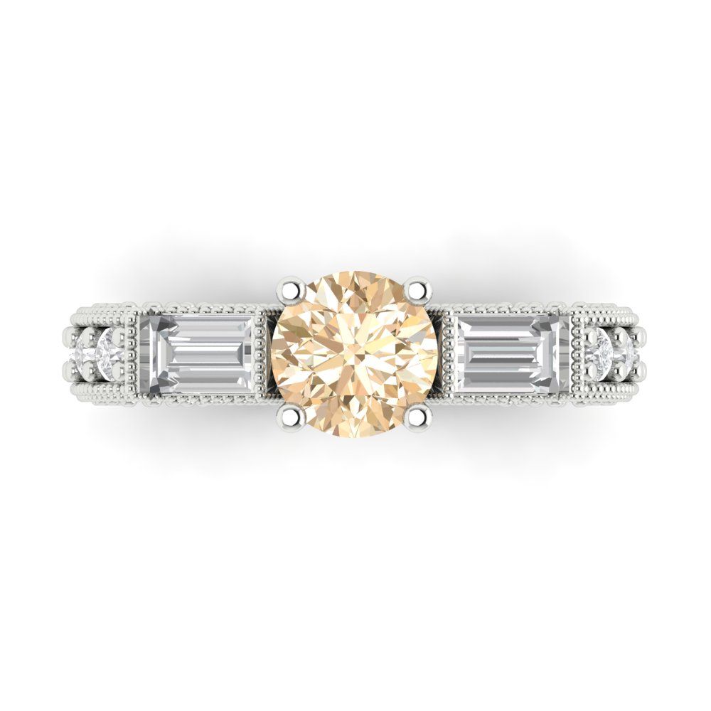 2.33 cttw Natural Morganite Three-Stone Engagement Ring - Solid Gold (Round Cut,6.5mm)