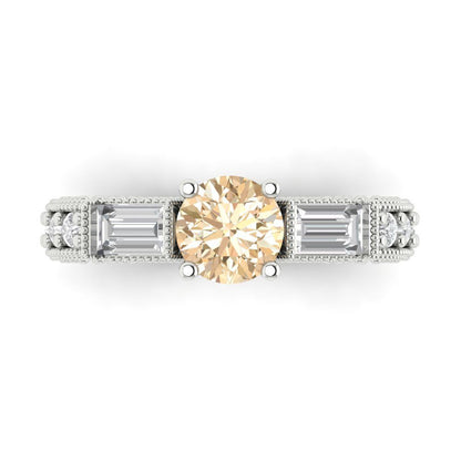 2.33 cttw Natural Morganite Three-Stone Engagement Ring - Solid Gold (Round Cut,6.5mm)