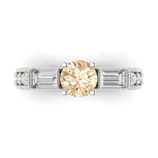 2.33 cttw Natural Morganite Three-Stone Engagement Ring - Solid White Gold (VVS1, Round Cut,6.5mm)