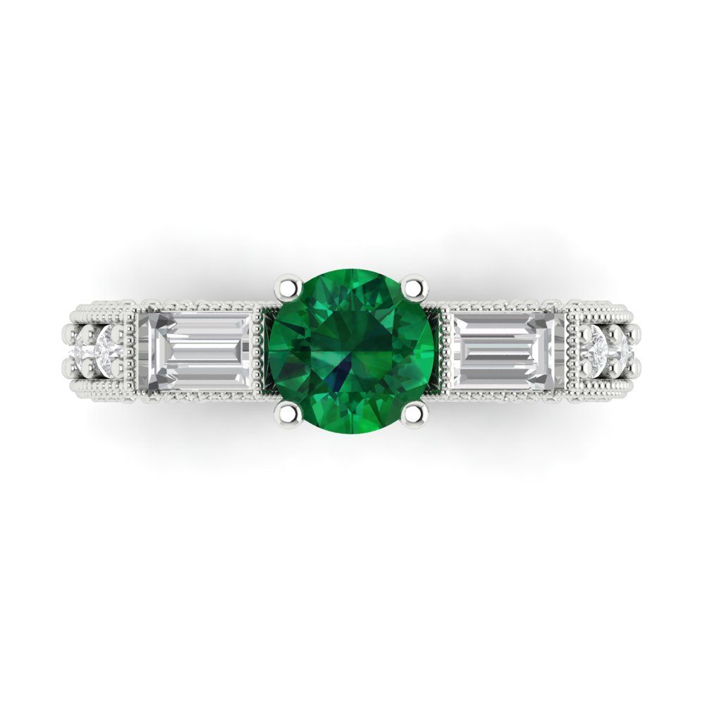 2.33 cttw Simulated Emerald Three-Stone Engagement Ring - Solid Gold (Round Cut,6.5mm)