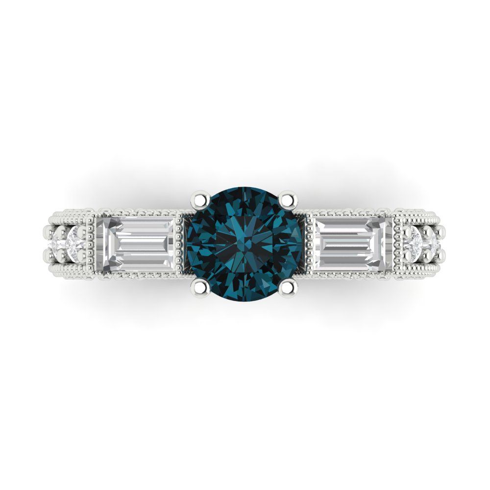 2.33 cttw Natural London Blue Topaz Three-Stone Engagement Ring - Solid Gold (Round Cut,6.5mm)