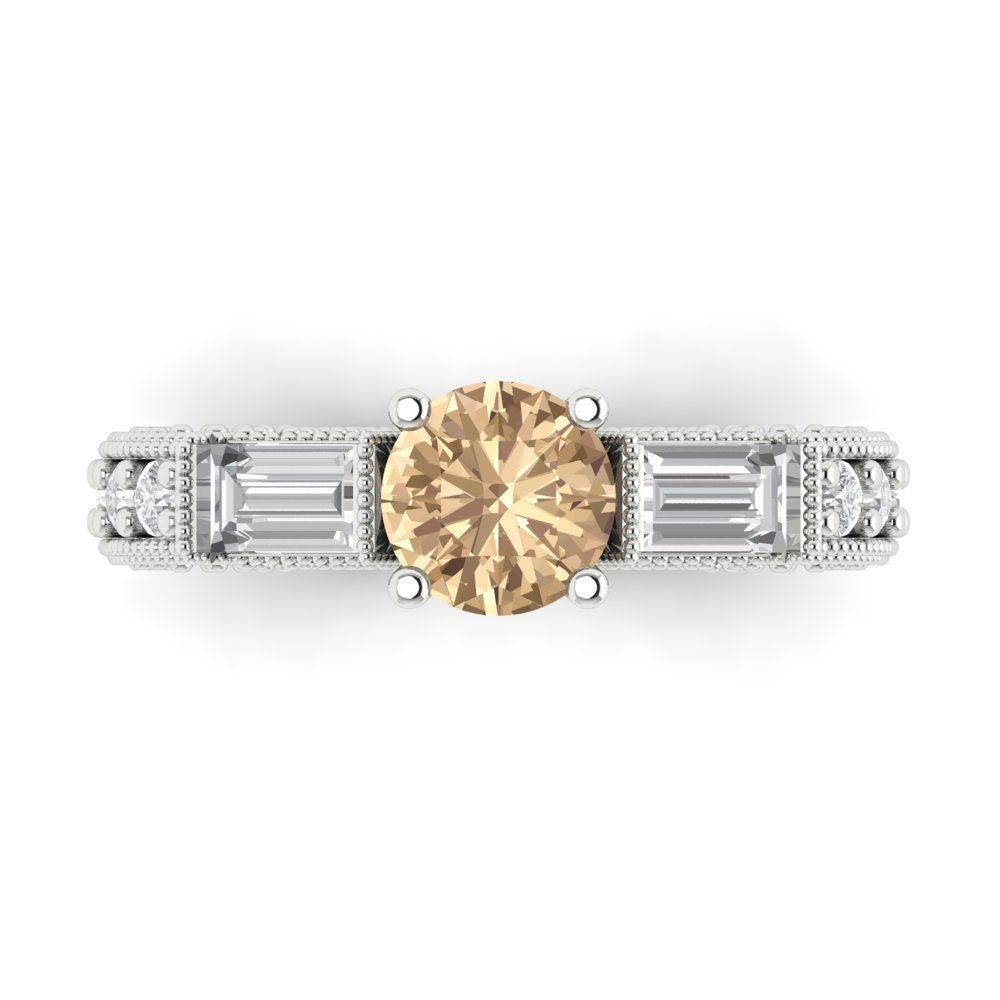 2.33 cttw Yellow Moissanite Three-Stone Engagement Ring - Solid Gold (Round Cut,6.5mm)