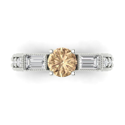 2.33 cttw Yellow Moissanite Three-Stone Engagement Ring - Solid Gold (Round Cut,6.5mm)