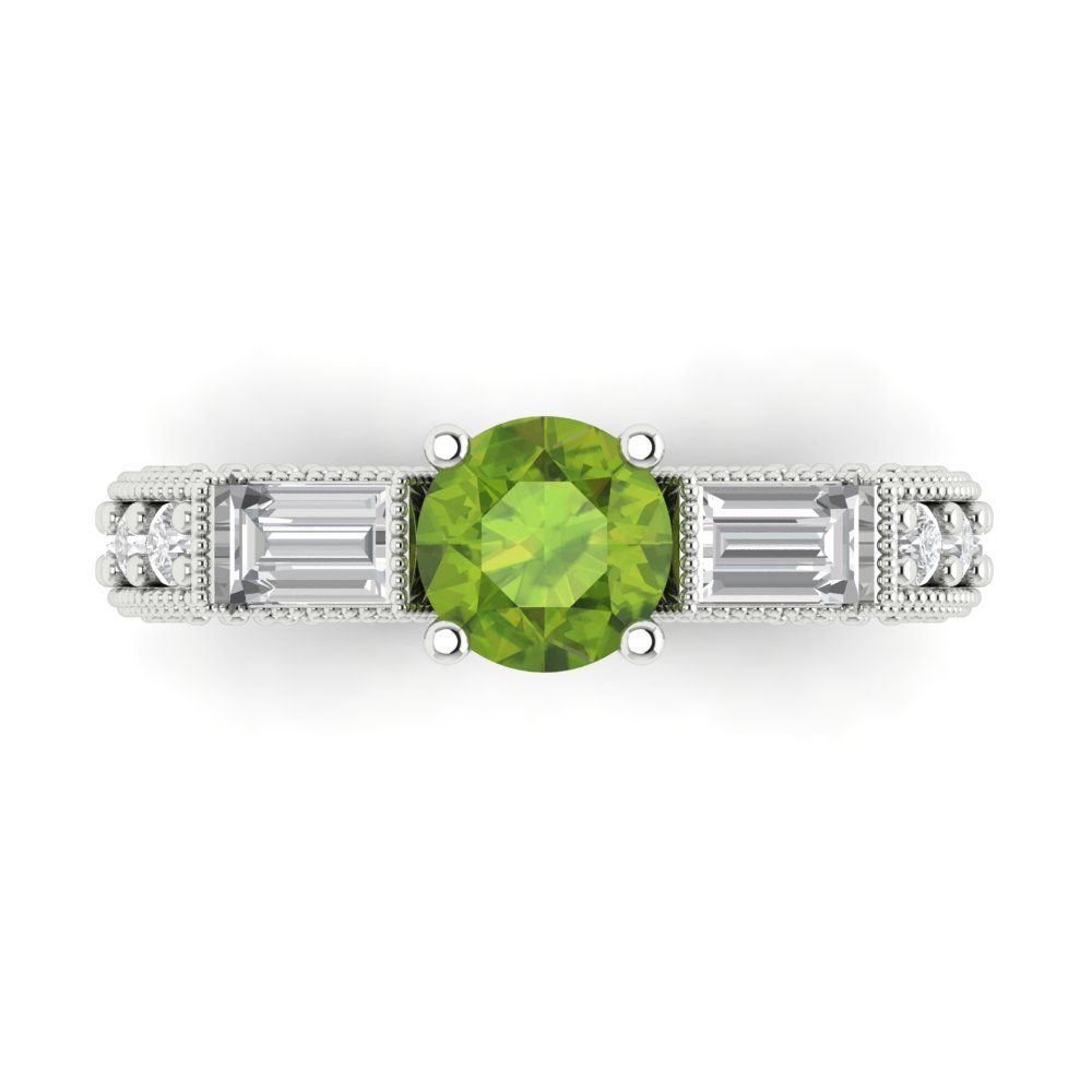 2.33 cttw Natural Peridot Three-Stone Engagement Ring - Solid Gold (Round Cut,6.5mm)