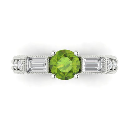 2.33 cttw Natural Peridot Three-Stone Engagement Ring - Solid Gold (Round Cut,6.5mm)