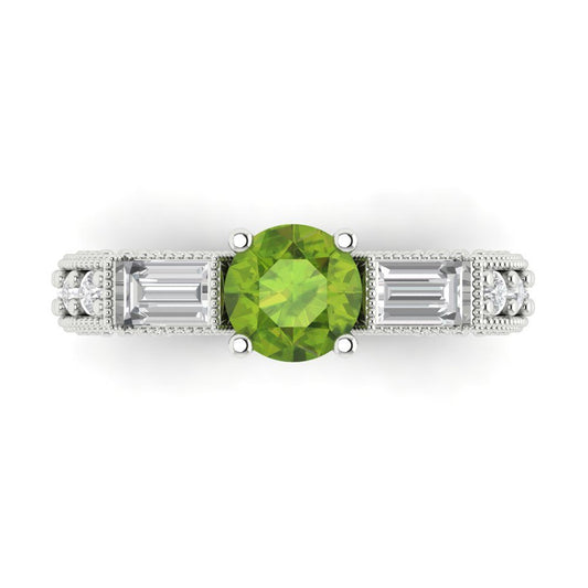 2.33 cttw Natural Peridot Three-Stone Engagement Ring - Solid White Gold (VVS1, Round Cut,6.5mm)