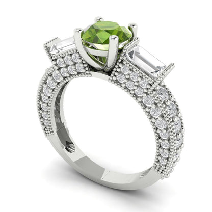 2.33 cttw Natural Peridot Three-Stone Engagement Ring - Solid Gold (Round Cut,6.5mm)