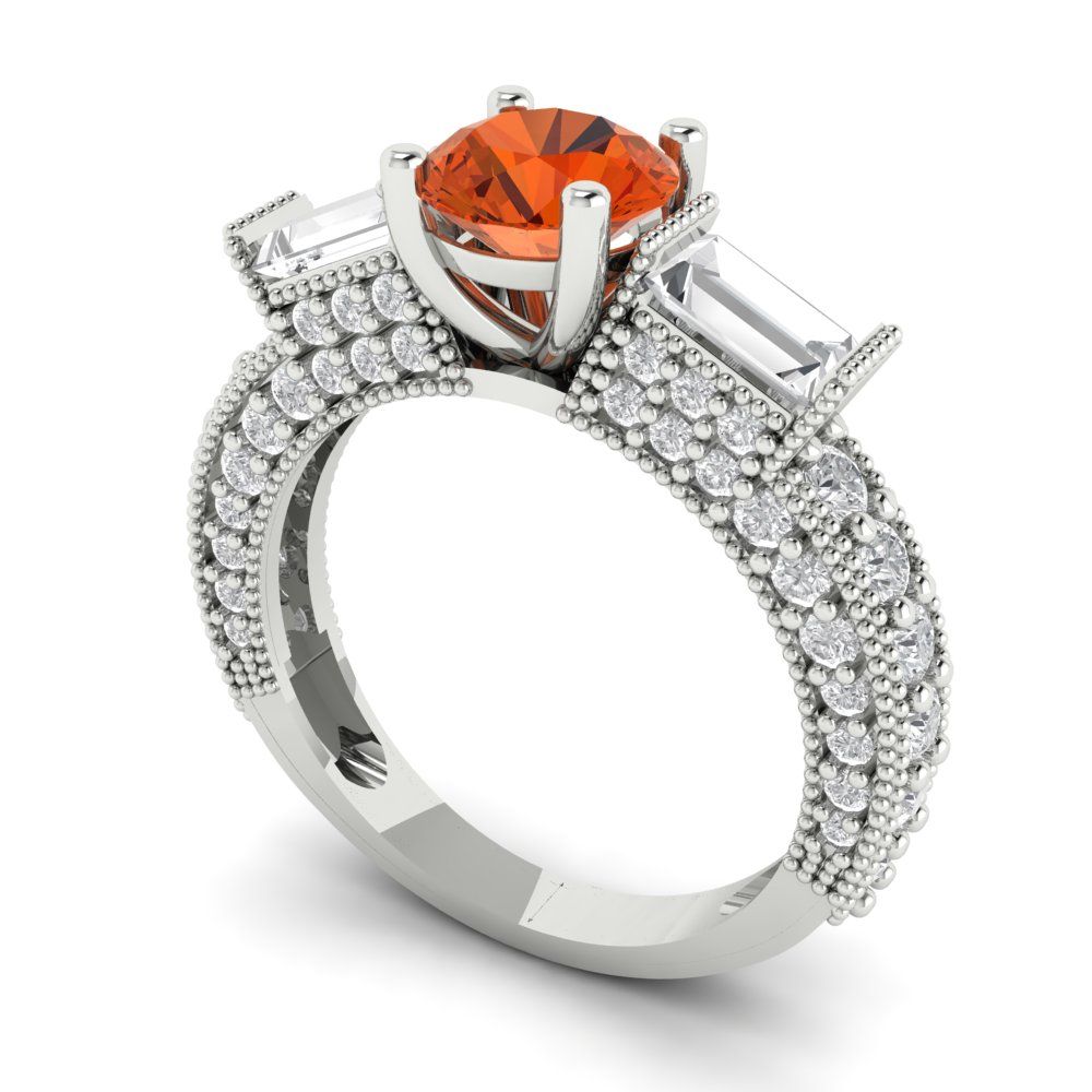 2.33 cttw Zirconia Simulated Red Diamond Three-Stone Engagement Ring - Solid Gold (VVS1, Round Cut,6.5mm)