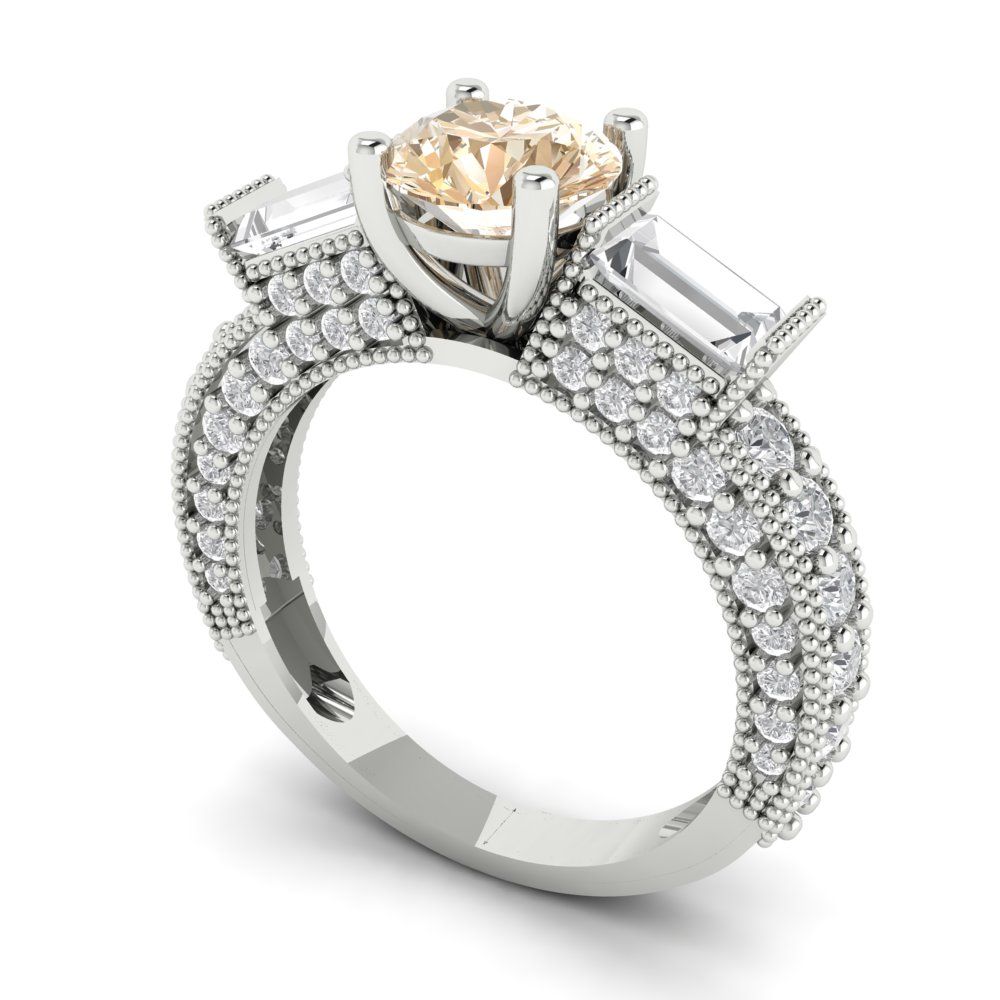 2.33 cttw Natural Morganite Three-Stone Engagement Ring - Solid Gold (Round Cut,6.5mm)