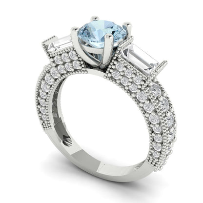 2.33 cttw Natural Sky Blue Topaz Three-Stone Engagement Ring - Solid Gold (Round Cut,6.5mm)