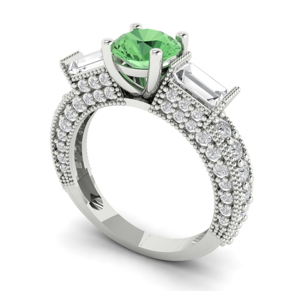 2.33 cttw Zirconia Simulated Green Diamond Three-Stone Engagement Ring - Solid Gold (VVS1, Round Cut,6.5mm)