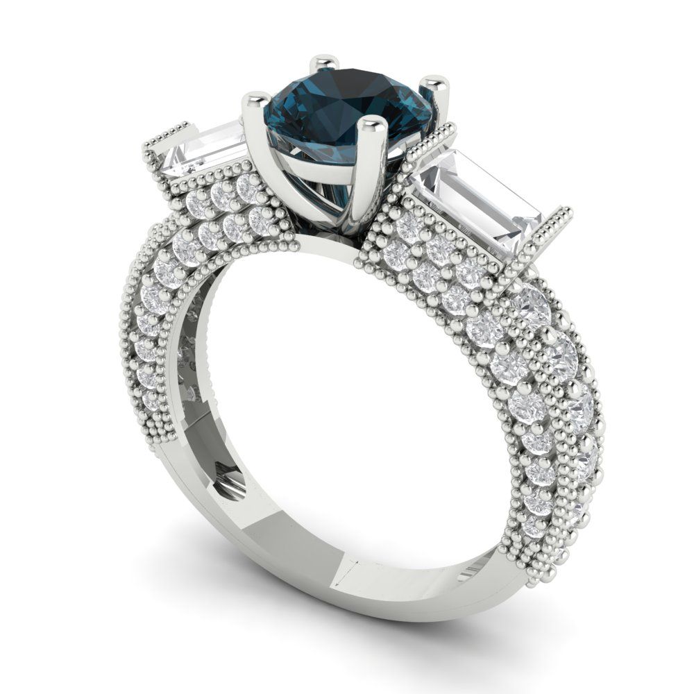 2.33 cttw Natural London Blue Topaz Three-Stone Engagement Ring - Solid Gold (Round Cut,6.5mm)