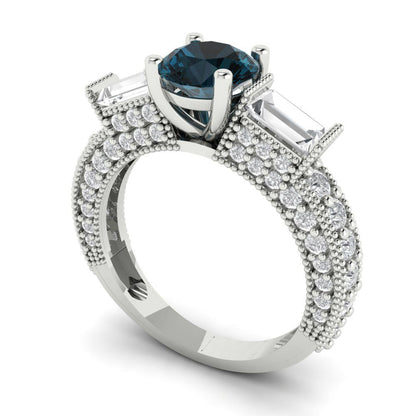 2.33 cttw Natural London Blue Topaz Three-Stone Engagement Ring - Solid Gold (Round Cut,6.5mm)