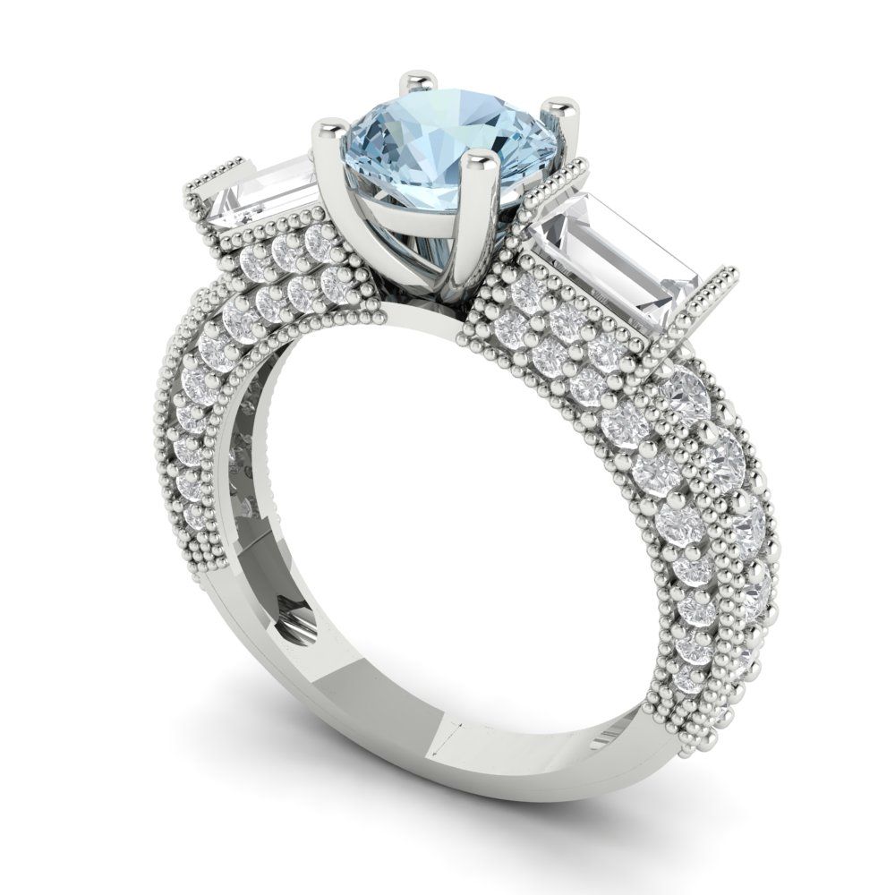 2.33 cttw Natural Swiss Blue Topaz Three-Stone Engagement Ring - Solid Gold (Round Cut,6.5mm)