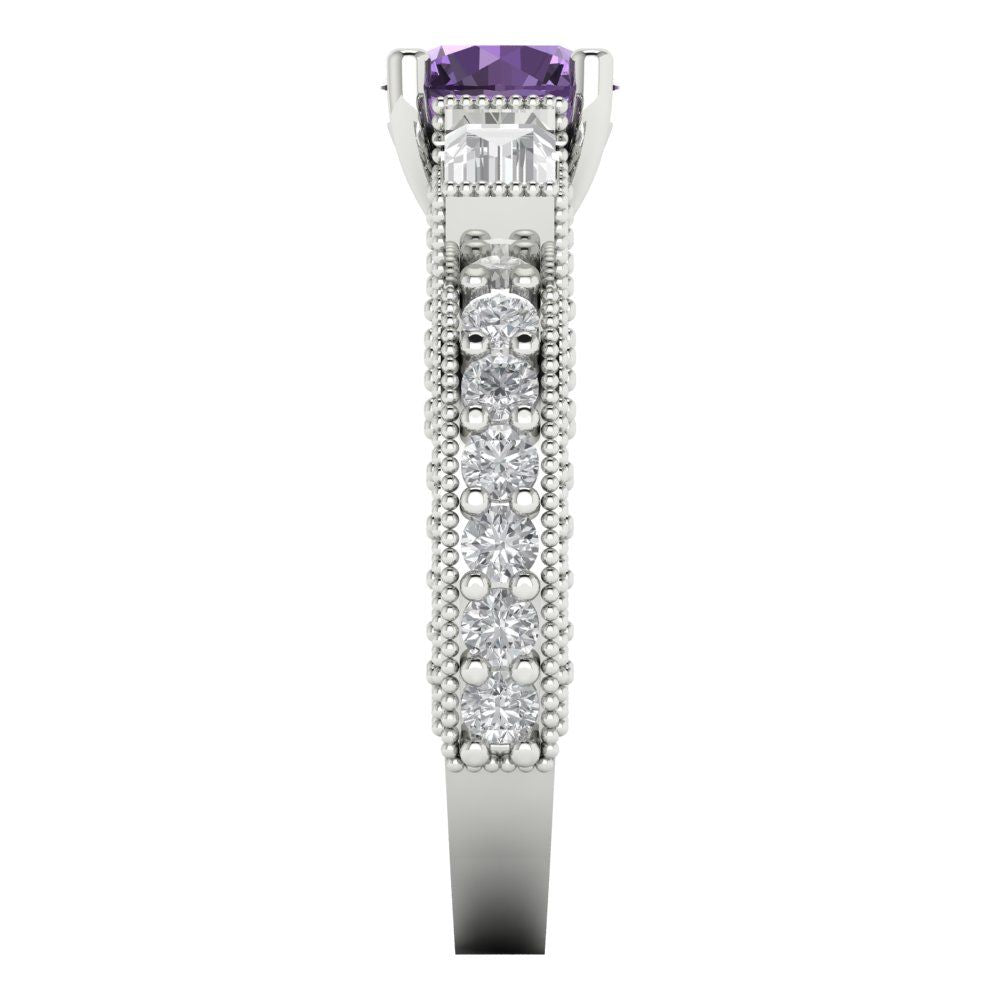 2.33 cttw Simulated Alexandrite Three-Stone Engagement Ring - Solid Gold (Round Cut,6.5mm)