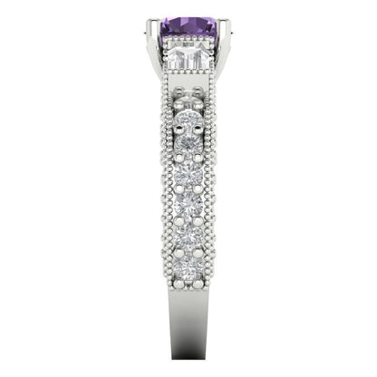 2.33 cttw Simulated Alexandrite Three-Stone Engagement Ring - Solid Gold (Round Cut,6.5mm)