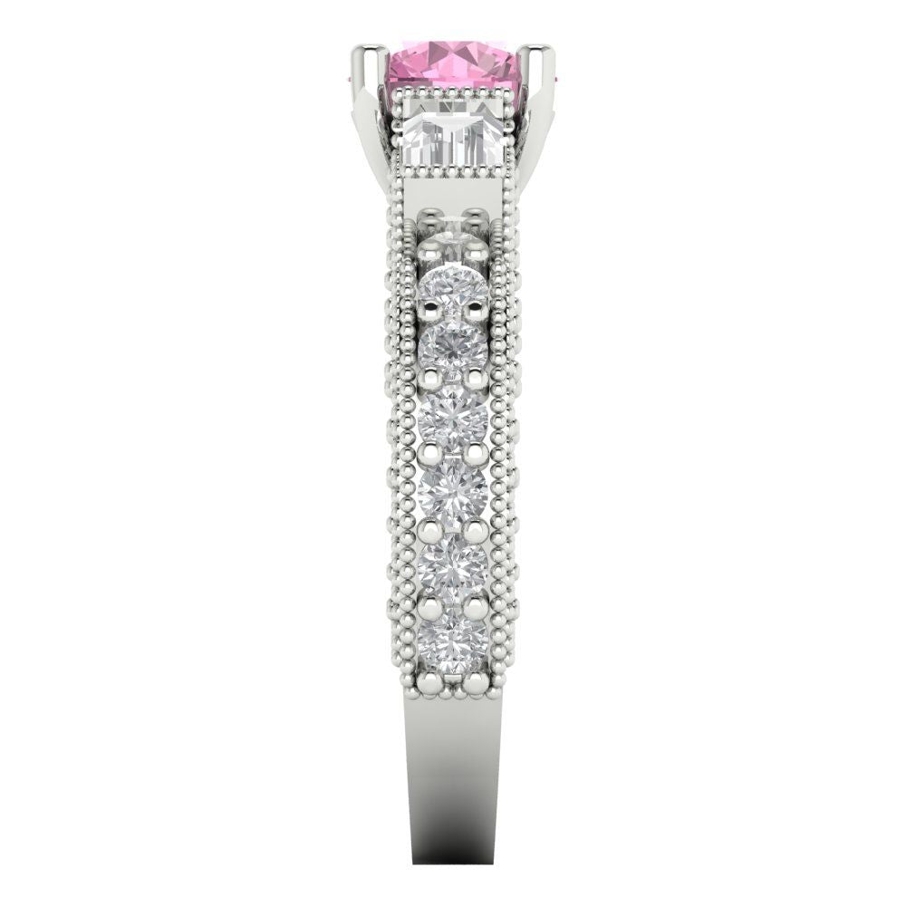 2.33 cttw Zirconia Simulated Pink Diamond Three-Stone Engagement Ring - Solid Gold (VVS1, Round Cut,6.5mm)