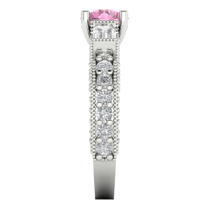 2.33 cttw Zirconia Simulated Pink Diamond Three-Stone Engagement Ring - Solid Gold (VVS1, Round Cut,6.5mm)