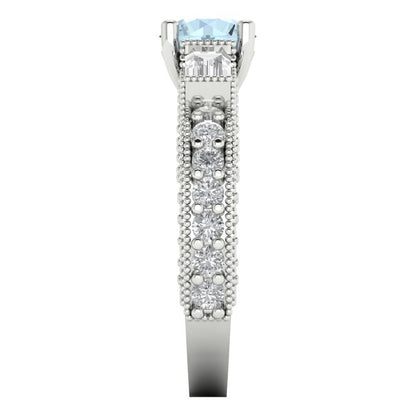 2.33 cttw Natural Swiss Blue Topaz Three-Stone Engagement Ring - Solid Gold (Round Cut,6.5mm)