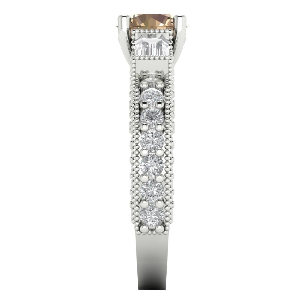 2.33 cttw Yellow Moissanite Three-Stone Engagement Ring - Solid Gold (Round Cut,6.5mm)